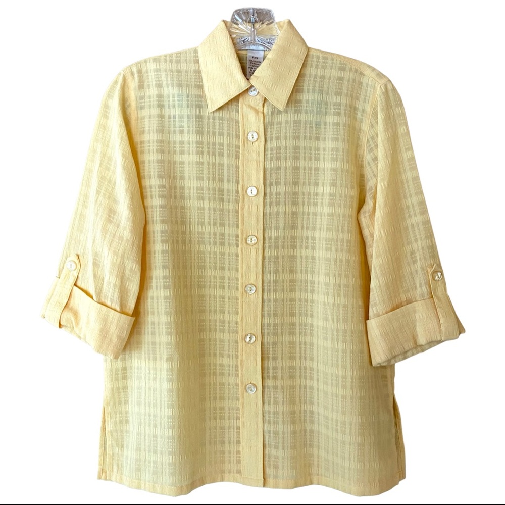 Draper’s & Damon’s NWOT Petites, PXS, button down 3/4 sleeve yellow shirt